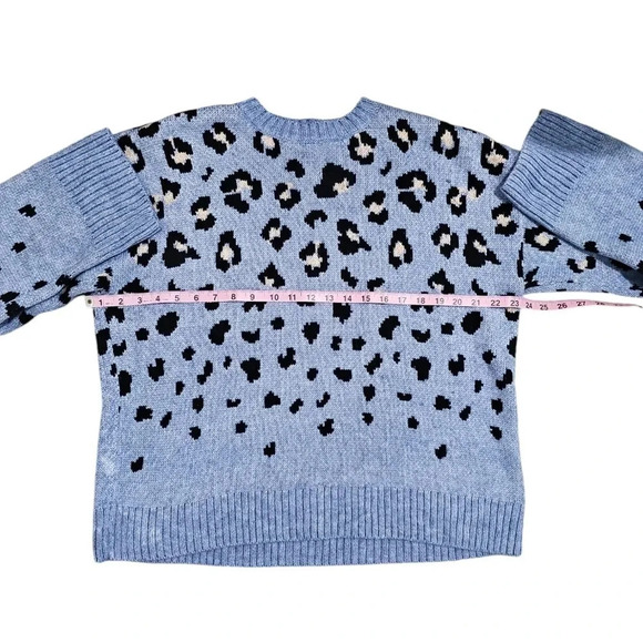 Nine West Oversized Cheetah Print Sweater Women L Purple Preppy Cozy Soft Knit - Picture 6 of 7